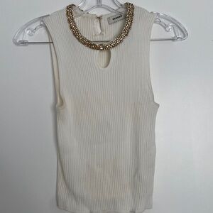 Sandro sleeveless round neck sleeveless knit tank top with jewelry neckline